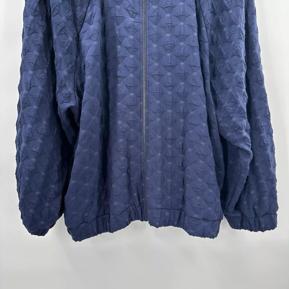 Anthropologie Amadi Jacket Womens 2X Blue Zip Puff Sleeve Texture Bomber Blouson - Picture 4 of 8